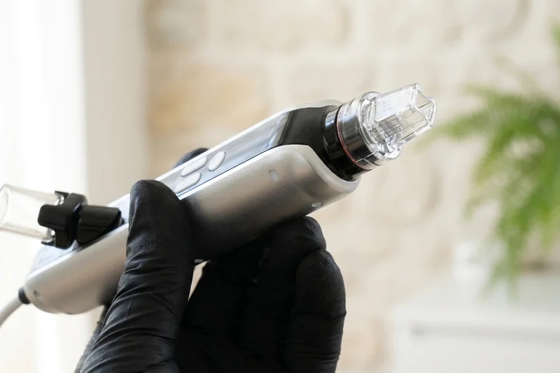 Der Nano-Aufsatz: eine Kartusche mit feinsten Kristallspitzen, im Handstück gehalten