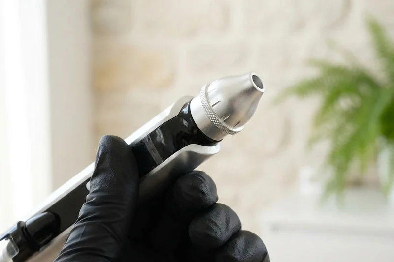 Das Sauerstoff-Spray: eine konische Metalldüse am flachen Handstück
